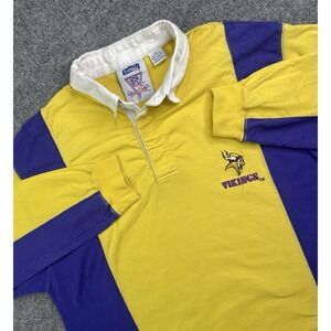 VINTAGE Minnesota Vikings‎ Rugby Club Shirt Men's L Yellow Purple Polo NFL Y2K